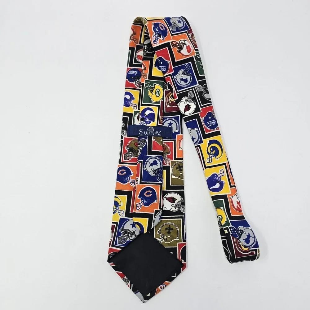 Surrey Mens Football Helmet Grid Print Necktie Multi Color Sports Fan Tie